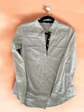 Zara basic collection White Polka Dot Long-Sleeve Shirt.. womens M